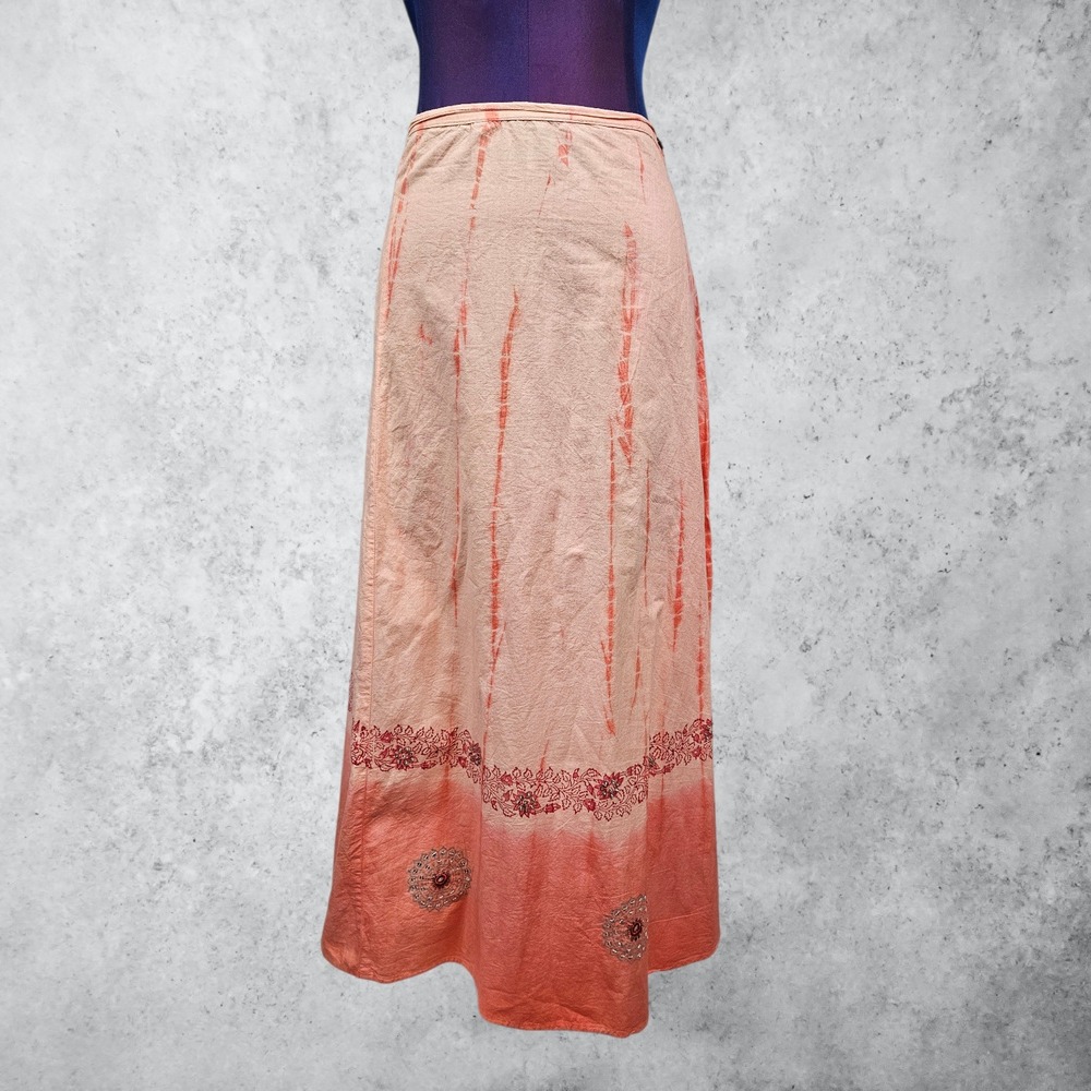 Vintage Fashion Bug Size 26 Pink Tie Dye Maxi Skirt Floral Sequin Boho India H8